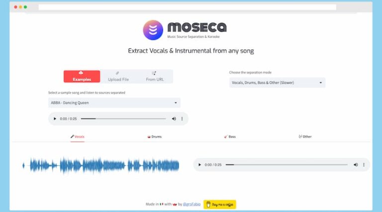 Moseca Herramienta IA Gratuita Para Separar Instrumentos Y Voces