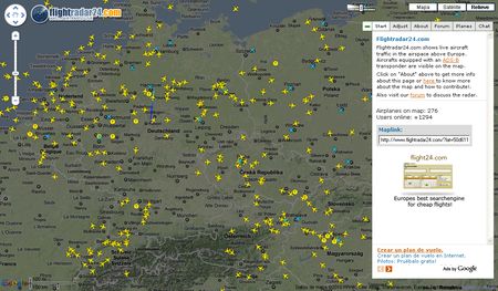 flightradar24, Ve en vivo el trafico aereo en los cielos de Europa