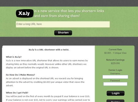 Xa.ly, Un acortador de URL que te paga dinero