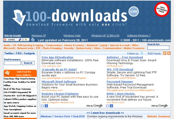 100-downloads, Directorio de aplicaciones gratuitas para Windows