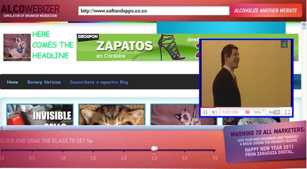 Alcowebizer, Descubre como se ve cualquier web después de haber bebido