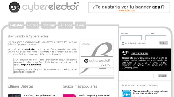 Cyberelector, red social de política y opinión en español