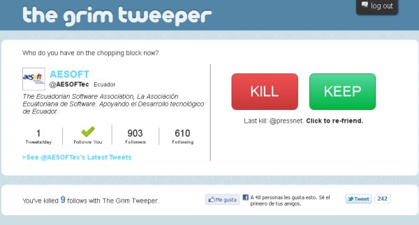 TheGrimTweeper, utilidad web para mantener limpia tu lista de seguidos en Twitter