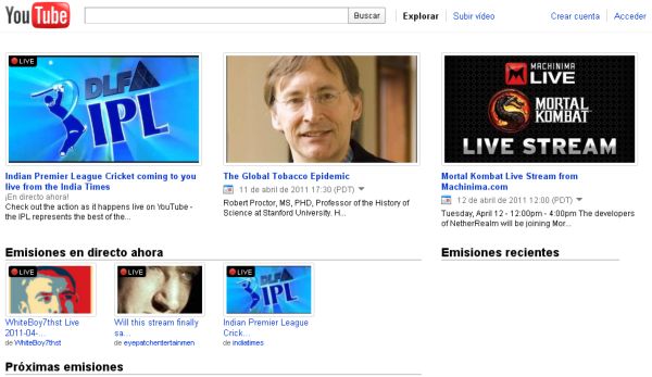 YouTube Live, las emisiones en vivo de YouTube