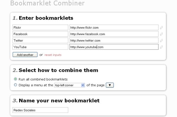 Bookmarklet Combiner, crea bookmarklets con acceso a varios enlaces