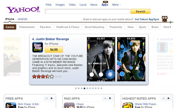 Yahoo! incorpora un buscador de Apps