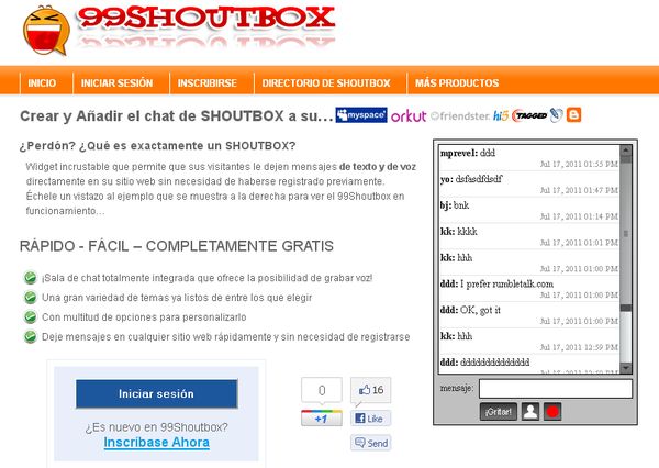 99Shoutbox, widget para integrar un simple chat con voz en tu blog