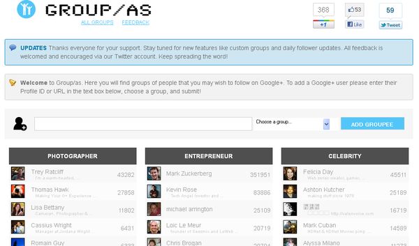 Group/as, directorio de usuarios de Google+ organizados en categorías