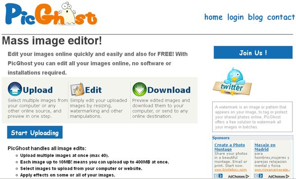 PicGhost, edición gratuita y online de imágenes por lotes