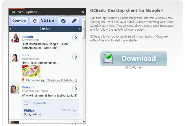 GClient, aplicación de Escritorio para Google+