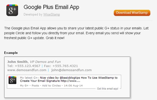 Google Plus Email App, pon tu perfil y última actualización de Google+ como firma de correo