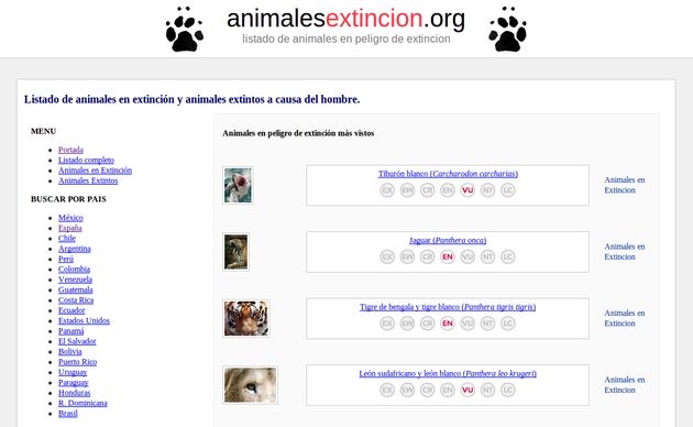 Animalesextincion, directorio de animales extintos o en riesgo de extinción