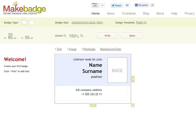 MakeBadge, crea online tus tarjetas profesionales o de visita