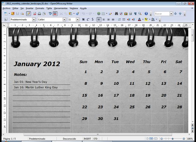 Una gran colección de calendarios del 2012 para descargar en formato doc