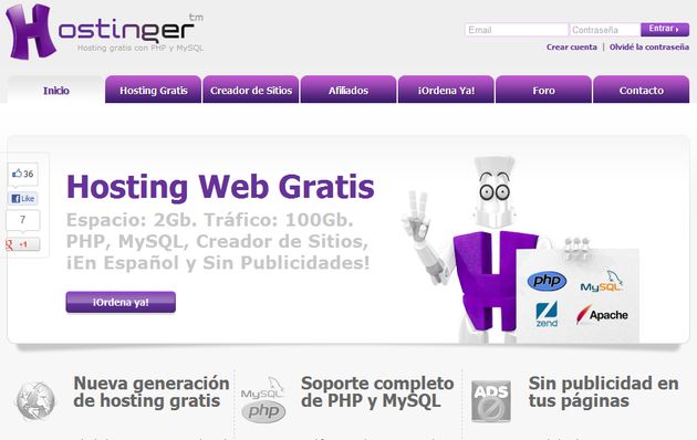 Hostinger, hosting gratuito sin publicidad con 2 Gb de espacio y 100 Gb de tráfico