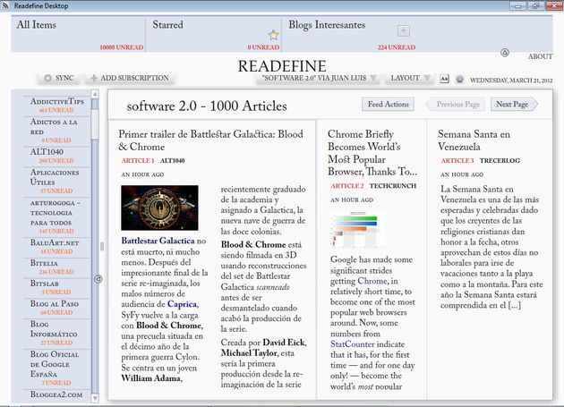 Readefine, cómodo lector RSS gratuito y multiplataforma