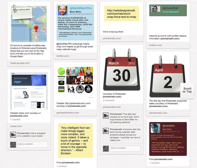 Pinstamatic: publica sitios web, notas post-it, fechas, ubicaciones o tweets en Pinterest