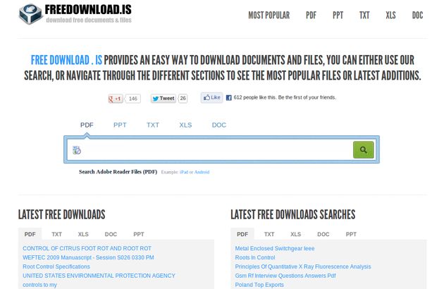 Freedownload: buscador temático especializado en documentos PDF, TXT, DOC, XLS y PPT