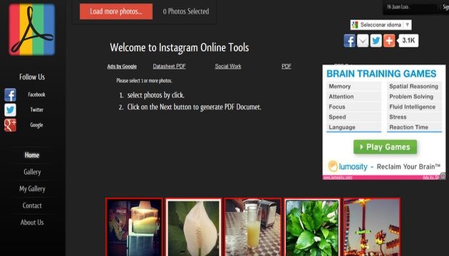 Instagram Online Tools, crea un documento PDF con tus fotos de Instagram