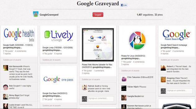 Microsoft Morgue y Google Graveyard, dos tableros de Pinterest con los proyectos fallidos de Google y Microsoft