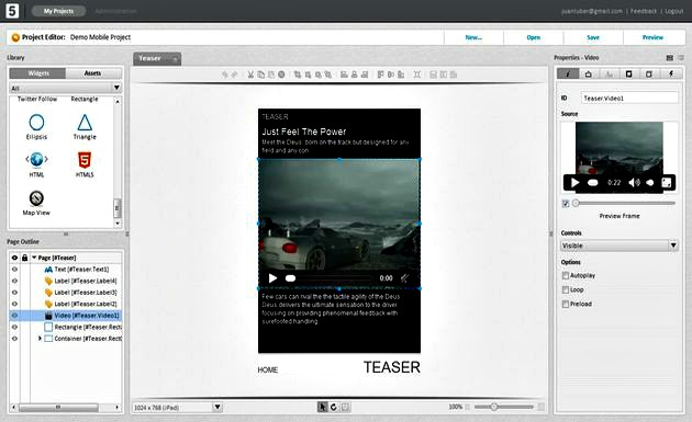 5ml, editor visual online para crear fácilmente tus webapps móviles