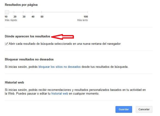 Configura Google para que los resultados se abran en una nueva pestaña