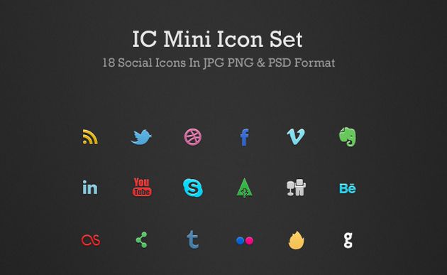 IC Mini Icon Set, un bonito pack con 18 pequeños iconos sociales gratuitos