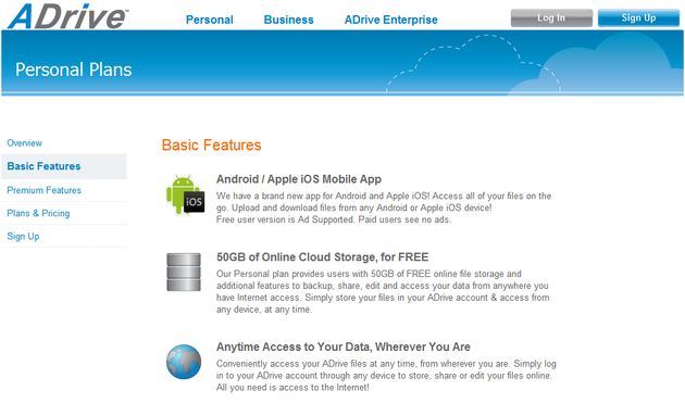 ADrive, 50 Gb de almacenamiento gratuito en la nube y soporte para archivos de hasta 2 Gb