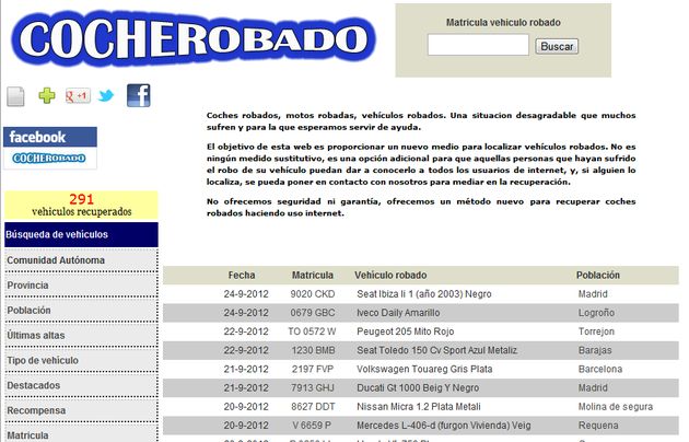 Cocherobado, utilizando la red para buscar vehículos sustraídos