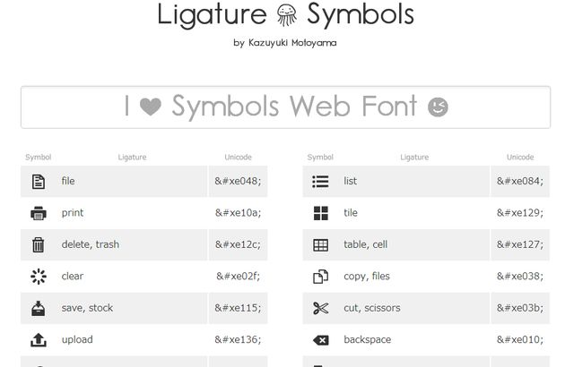 Ligature Symbols, una gran colección de símbolos en caracteres Unicode para desarrolladores web