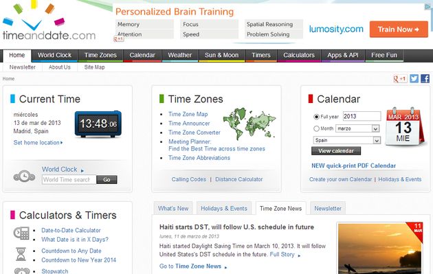 Timeanddate: gran colección de utilidades online relacionadas con el tiempo y la hora