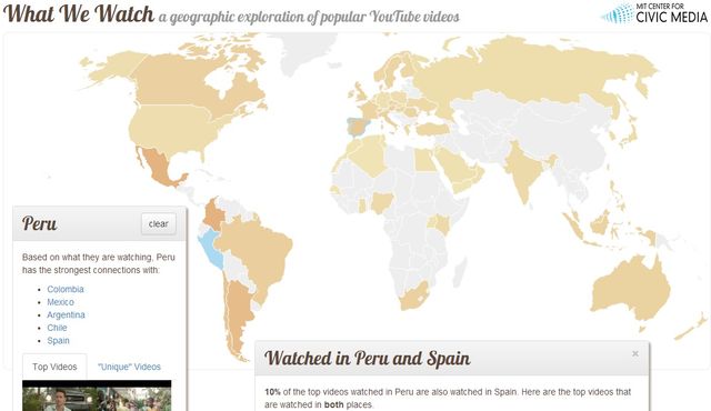 What We Watch, mapa con los vídeos de YouTube populares en cada país