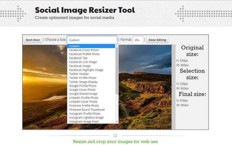 Crear imágenes para las Redes Sociales con Social Image Resizer Tool