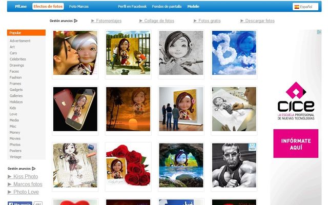 PhotoFaceFun: página con fotomontajes, efectos, filtros y marcos para tus fotos