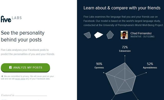 Five, sitio que analiza tu personalidad según tus posts en Facebook