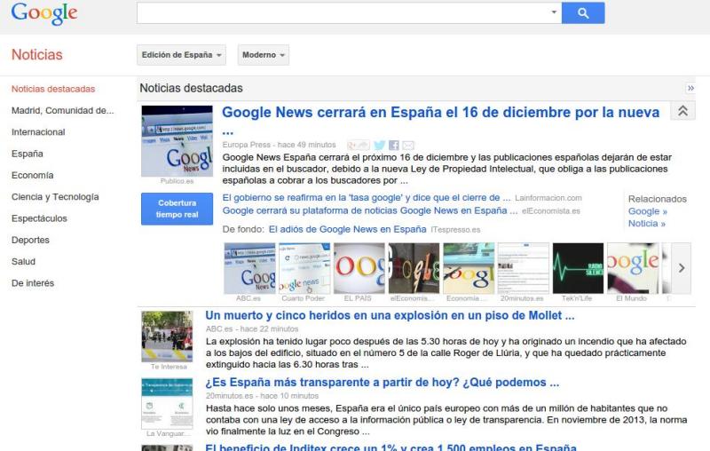 Google News España cierra el 16 de diciembre