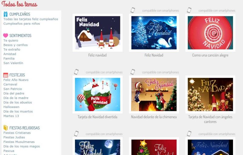 3 páginas para enviar postales de Navidad animadas