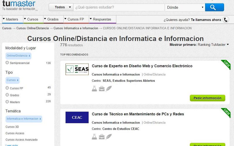 Tumaster: buscador de formación repleto de cursos y masters