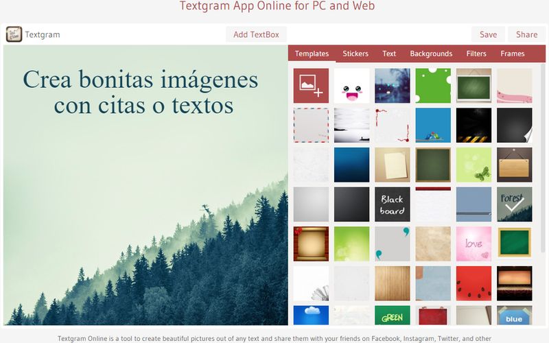 Crea bonitas imágenes con frases o citas con Textgram para Web