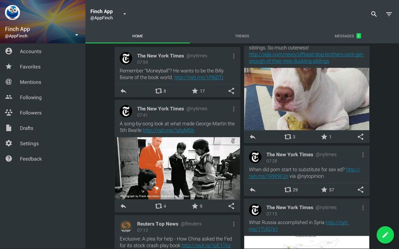 Finch: uno de los mejores clientes para Twitter en Android