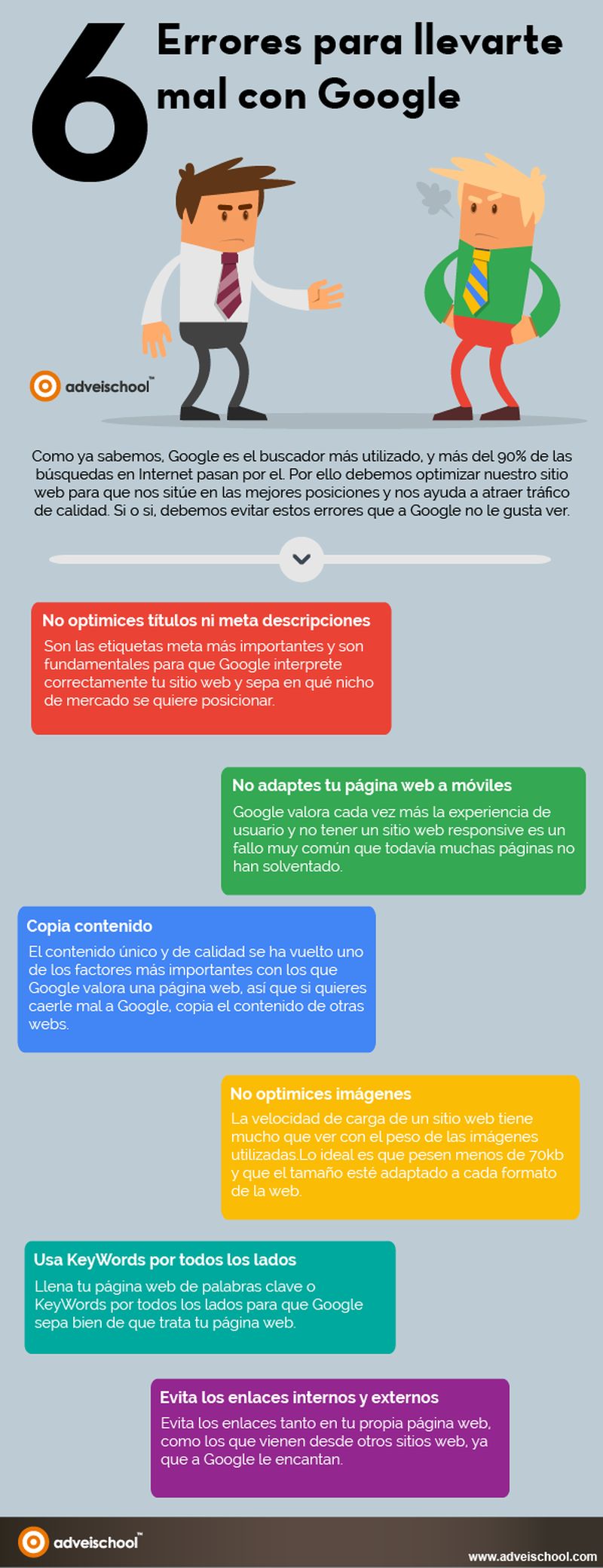 Infografía SEO: 6 errores que no van a gustar a Google