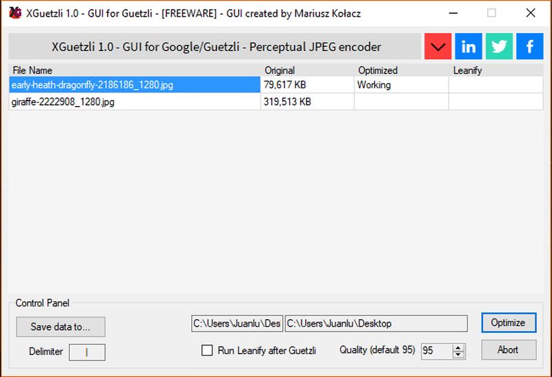 Interfaz gráfica para Guetzli, nuevo algoritmo de Google para comprimir JPEG un 35% más