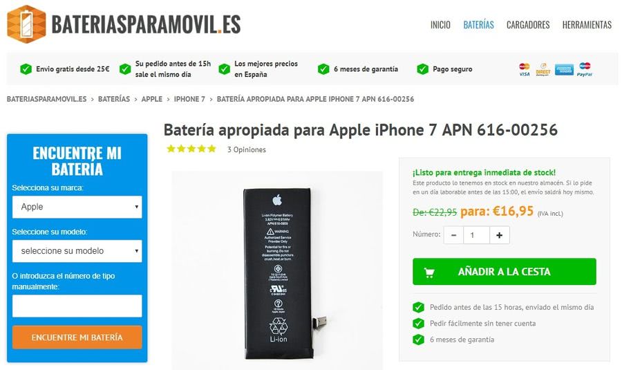 Comprar una batería iPhone y de otros teléfonos en Bateriasparamovil