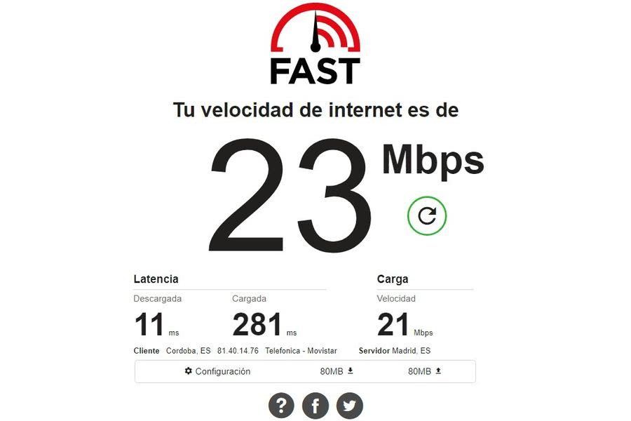 Test de velocidad de conexión - Fast