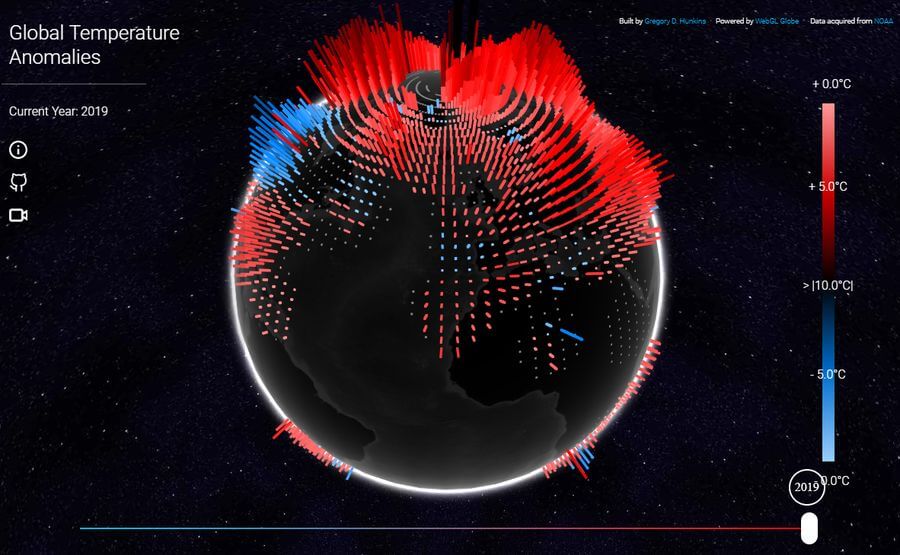 Cambio climático en mapa 3D: Global Temperature Anomalies