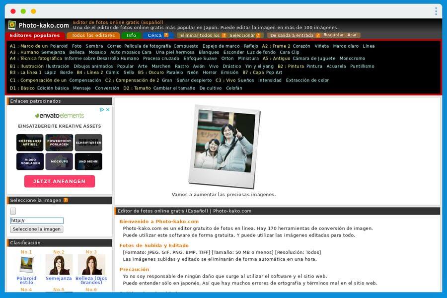 Filtros y efectos para imágenes en Photo-kako
