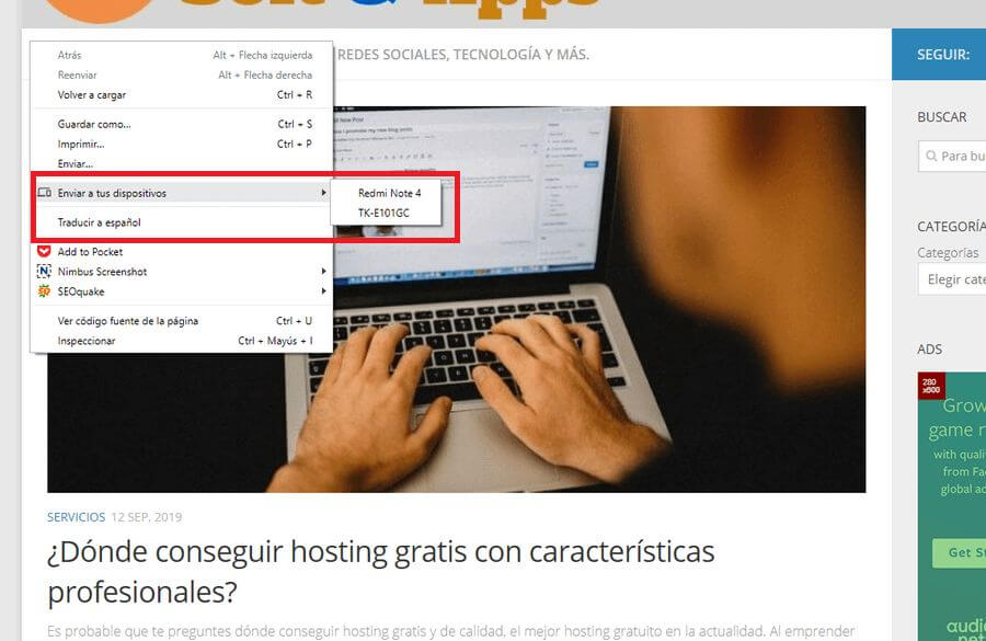 Enviar páginas del PC al teléfono y viceversa con Chrome