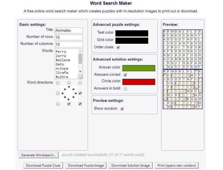 Crear sopas de letras para descargar e imprimir gratis