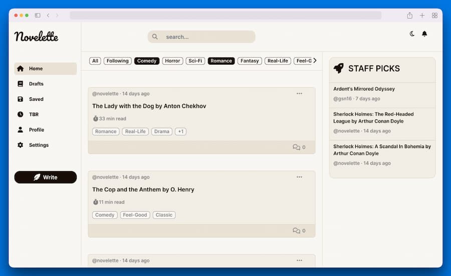 Novelette: plataforma online para escribir y publicar o leer historias