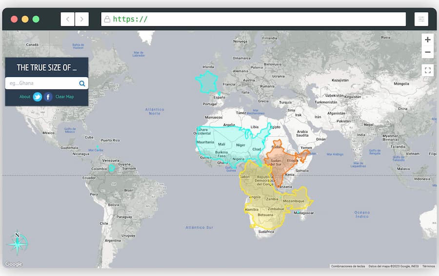 Comparar tamaño de países sobre un mapa de forma gratuita
